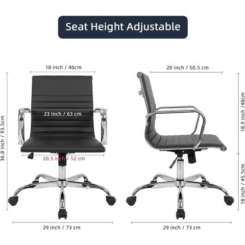 LANDSUN Home Office Chair Mid Back PU Leather Ribbed Swivel Tilt Adjustable Computer Desk Chair with Armrest Executive Conference Black