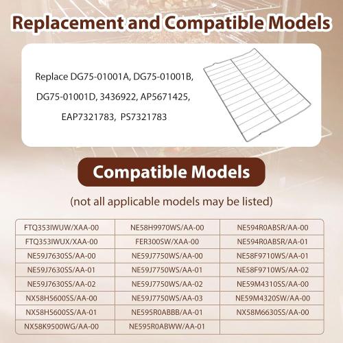 DG75-01001C DG75-01001D Oven Rack Repalcement for Samsung Oven Accessories | 304 Stainless Steel DG75-01001C Oven Rack for Samsung Oven Accessories NE63A6511SS NX60A6511SS NE59T4311SS 2Pcs