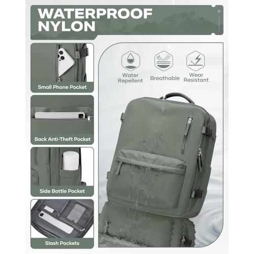 Travel Vacuum Backpack for Women Men, Large  Carry on Luggage Spirit United Flight Approved, Personal Item Travel Bag with Wet Dry Separation Pocket USB Charging, Green