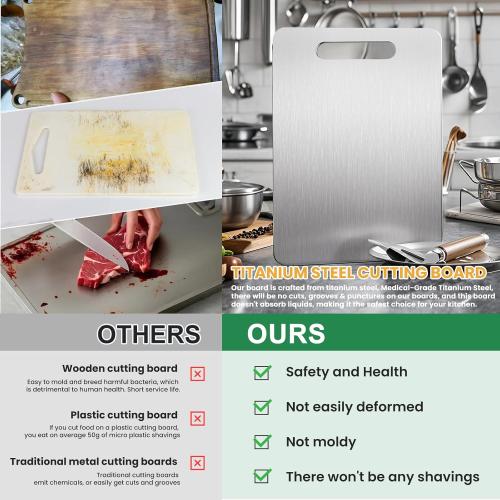 Set of 3 100% Pure Titanium Cutting Board - 13x9 Inch Non-Slip Kitchen Chopping Board, Dishwasher Safe, Scratch Resistant, Easy to Clean, Durable & Hygienic for Meat, Vegetables, and Fruits