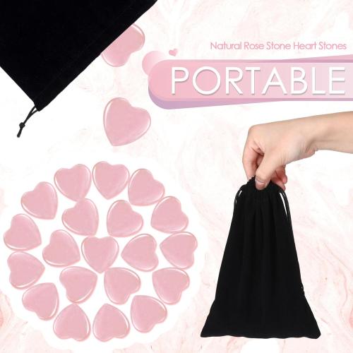 120 Pcs Heart Quartz Bulk Crystals Stone Bulk Natural Polished Stone Heart Love Carved Healing Worry Crystal with Flannel Bag for Women Gifts(Rose Quartz)