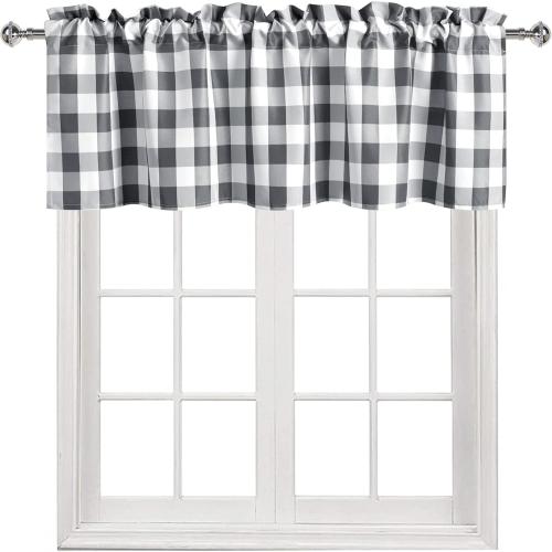 Hiasan Buffalo Plaid Curtains Valances for Windows - Semi Sheer Checkered Rod Pocket Valance for Living Room, Farmhouse, Bedroom, 60 x 18 Inches Length, Grey and White, 1 Panel