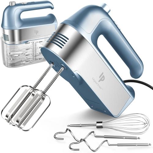 Hand Mixer Electric, 450W Kitchen Mixers with Scale Cup Storage Case, Turbo Boost/Self-Control Speed   5 Speed   Eject Button   5 Stainless Steel Accessories, For Easy Whipping Dough, Cream, Blue