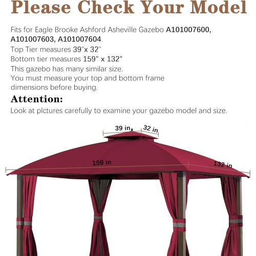 SCOCANOPY Replacement Cover Fit for 10X12 Ft Eagle Brooke Soft Top Gazebo Model A101007600, A101007603, A101007604,(Burgundy)