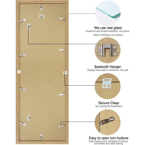 12x36 Picture Frame 2 Packs, Real Glass and Natural Oak Wood Frame, Display Collage Pictures Twelve 4x6 With Mat or Pennant 12 x 36 Without Mat - Horizontal or Vertical Wall Mounting