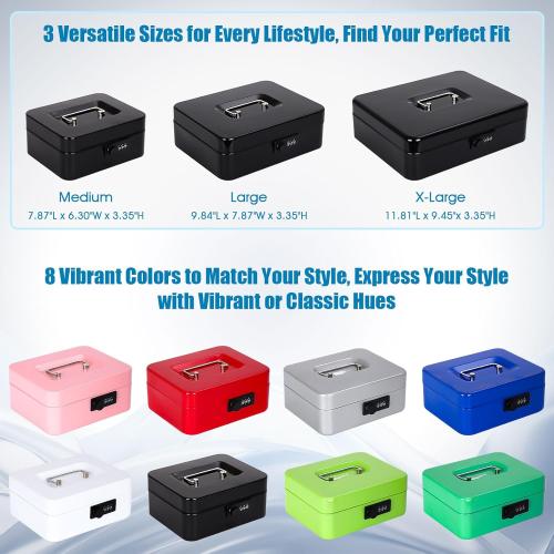 KYODOLED Cash Box with Combination Lock Safe Metal Money Box with Money Tray for Security Lock Box 7.87x 6.30x 3.35 Black