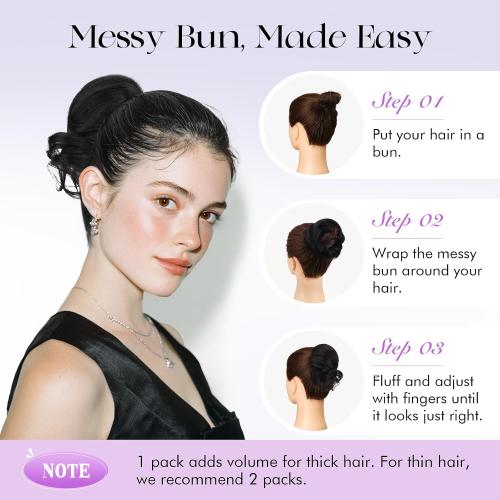 SOFEIYAN Human Hair Bun 100% Real Human Hair 16g Messy Bun Natural Tousled Stretchy Fluffy Donut Updo Elegant Chignon with Elastic Rubber Band Fake Bun Hair Piece for Women - Medium Brown