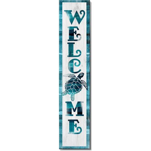 Spoontiques Sea Turtle Welcome Porch Sign - Decorative Home Décor Wooden Signs - Rustic Outdoor Decoration - Durable and Weatherproof - Entryway Decoration - 8” x 40”