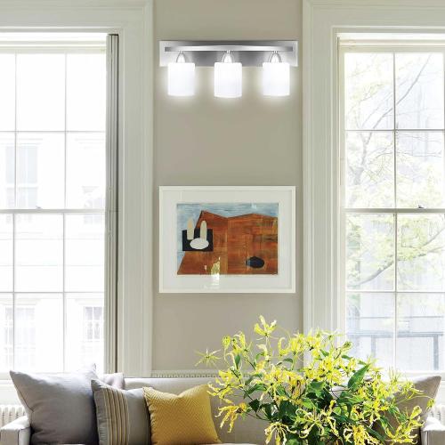 Bathroom Vanity Light Fixture - Over Mirror - Modern Glass Shade - Brushed Nickel, E26 Base, 3-Light