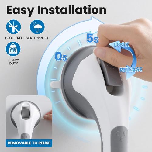 Shower Grab Bars,Shower Handles for Elderly Suction,16.8,Grey | stable safety grip for seniors,elderly,bathtubs&toilet,heavy duty drill-free waterproof removable,handrails,easy install