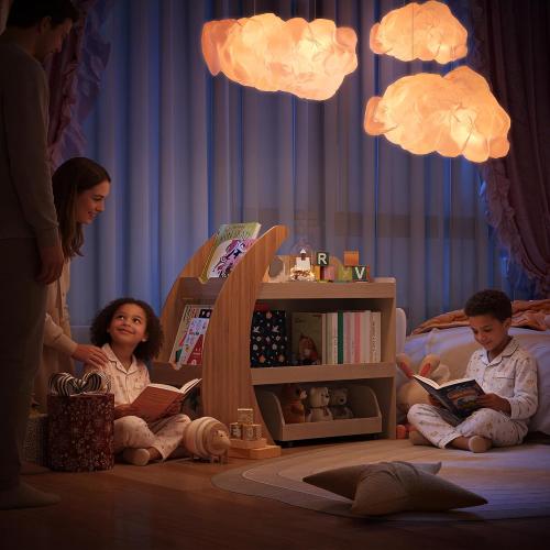 Kids Bookshelf with Toy Storage and Movable Drawer, Wooden Montessori Bookcase Organizer for Toddlers and Children
