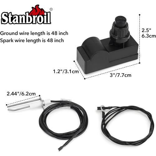 Stanbroil Fire Pit Push Button Ignition Kit with 2 Outlet and Ground Wire for Fire Pit Gas Burner System, AAA Battery