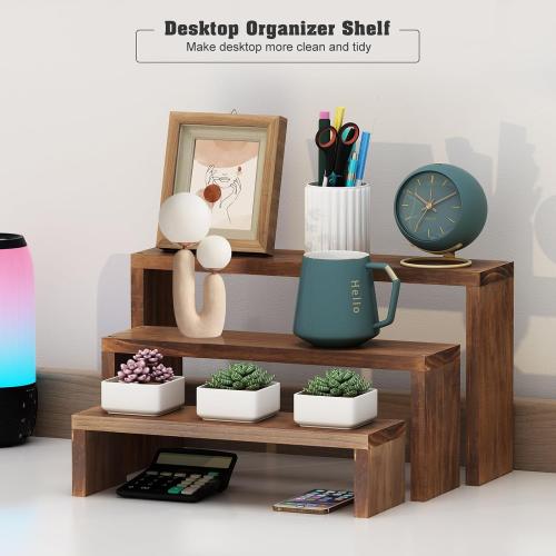 Plant Stand Shelf for Desk Window Sill Countertop Succulent Stand Desktop Shelf 3 Tiers Small Wooden Tabletop Ladder Plant Shelves for Cupcake Stand Riser Spice Rack Holder