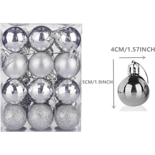 Christmas Balls,24PCS Ornaments for Xmas Tree,1.57INCH Hanging Ball for Small Christmas Tree Decorations,Party Decorations (Silver)