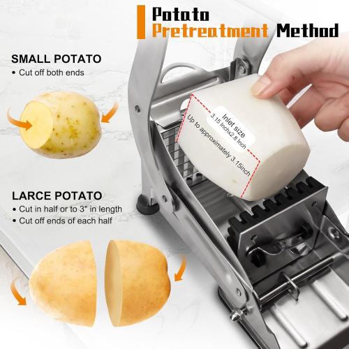 French Fry Cutter, Stainless Steel Potato Cutter, Potato Slicer, Includes 2 Blade Size Cutter Options and No-Slip Suction Base, Perfect for use with Air Fryer