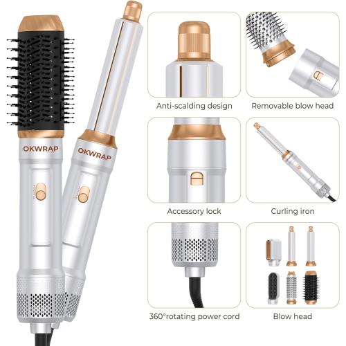 6 in ONE Blow Dryer Brush,Air Curling Iron Round Brush Blow Dryer 800W,Ionic Hair Dryer Brush for Women, Hot Air Brush Hair Styling Tools 100-120V