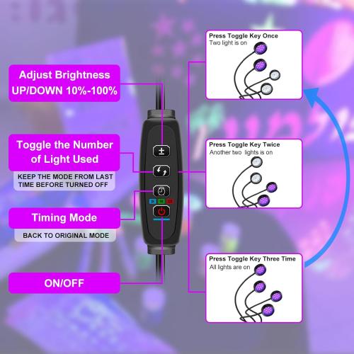YGS-Tech LED Black Light, 20W UV Lamp with USB, Four Head Dimmable Gooseneck UV Light, Wavelength 389-405nm Black Lights for Resin, Neon Body Paint, Bedroom and Glow Party Decorations