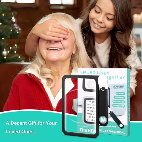 30X 10X 5X Large Magnifying Glass with Light, Rechargeable Foldable Full Book Page Magnifier, 48 LED Light Small Print Magnifier Sheet Lightweight for Low Visual Person and Seniors (Black)