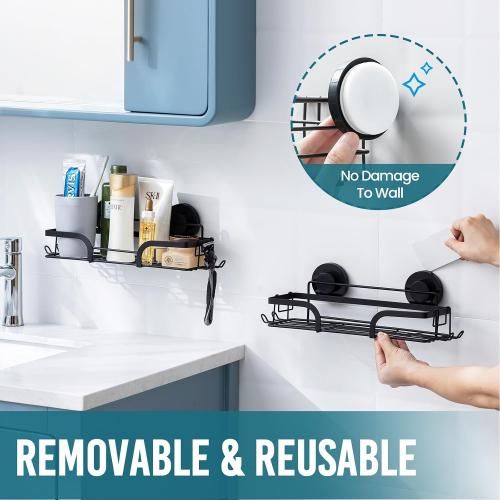 TAILI Shower Caddy Suction Cup 2 Pack, Heavy Duty Bathroom Basket, Bath Shelves for Inside, Stainless Steel Shower Holder Organizer for Bathroom Storage & Home Decor, No Drilling,Black