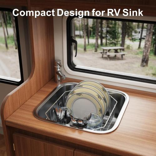 GSlife Small in Sink Dish Drying Rack - Stainless Steel Compact Dish Drainer for RV Kitchen Apartment Sink, Rust Resistant Inside Sink Rack, 1–2 Person Households, 11.6 W x 13.4 L, Silver