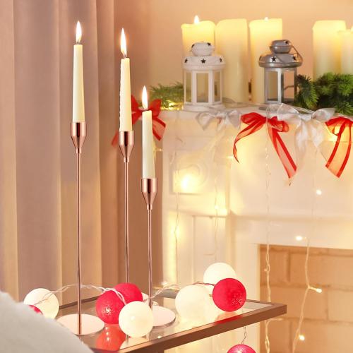 Set of 18 Tall Candlestick Holders Thin Metal Taper Candle Holders for Table Centerpiece Modern Decorative Pillar Candle Sticks Stand for Home Wedding Christmas Decoration(Rose Gold)