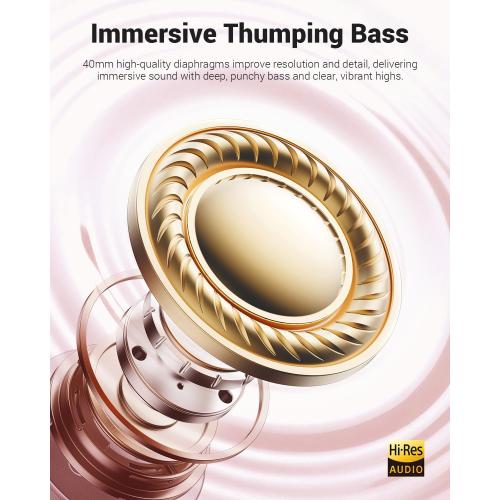 Wentronic Y01 Wireless Noise Canceling Headphones Bluetooth 5.3 Over Ear Headphones with Microphone, Hi-Res Audio, 48H Playtime, Foldable Comfortable Earpads,Compatible with iOS,Android,PC, Pink