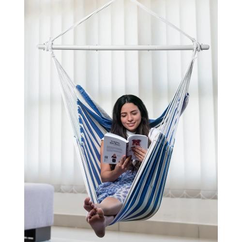 ADVOKAIR Hammock Chair Hanging Chair Rope Swing XXL - Max 500lbs, 70in Large Hammock Swing Chair -Portable Steel Spreader Bar with Anti-Slip Rings-Roomy & Strong
