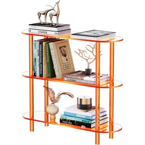 Clear Bookshelf, Acrylic Bookcase with Open Book Shelf for Office Living Room Bedroom (3 Tier Orange)