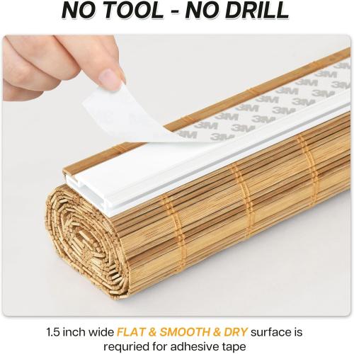 Size 26x70 Color brown LazBlinds No Tools No Drill Bamboo Roller Shades, Cordless Bamboo Blinds, Light Filtering Roll Up Blinds for Windows, French Door, Porch or Patio, 26'' W x 70'' H, Squirrel