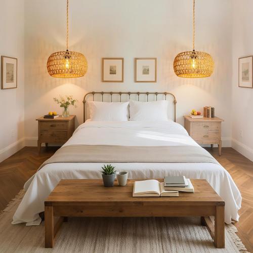 Hanging Lamps Rattan Pendant Light Hanging Lights 16.4ft Plug in Cord Pendant Light Fixture Plug Into Wall Outlet Pendant Lighting with On Off Switch for Bedroom Living