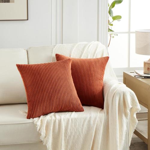 Fancy Homi Set of 4 Boho Decorative Throw Pillow Covers  for Couch Bed Sofa Bedroom, Aesthetic Modern Home Decor, Soft Fluffy Textured Corduroy Square Colorful Cushion Case
