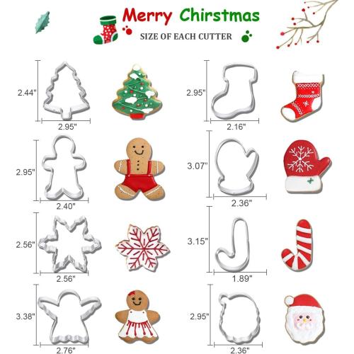 Christmas Cookie Cutters, 8Pcs Winter Holiday Cookie Cutter Set, Stainless Steel Metal Cutter with Gingerbread Men,Christmas Tree,Snowflake, Candy Cane, Angel, Santa Face,Stocking,Mitten
