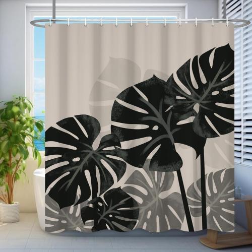 Tropical Leaves Shower Curtain Plant Theme Palm Pattern Bathroom Curtain Modern Nature Jungle Palm Leaves Shower Curtain with Hooks Waterproof Fabric Decor 72x84 Inch