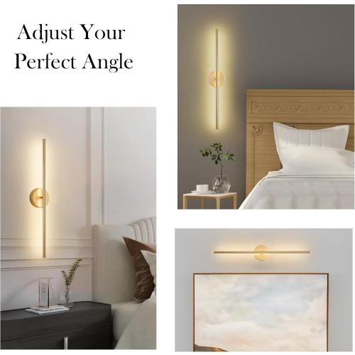 Battery Operated Wall Sconces with Remote Control, Dimmable Wall Sconces Set of Two, 350°Rotate, 3000K LED Gold Wireless Wall Light for Living Room, Bedroom, Hallway, 28.3 Inch (2 Pack)