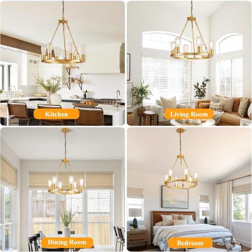 6 Lights 18.1 Gold Wagon Wheel Chandelier,
