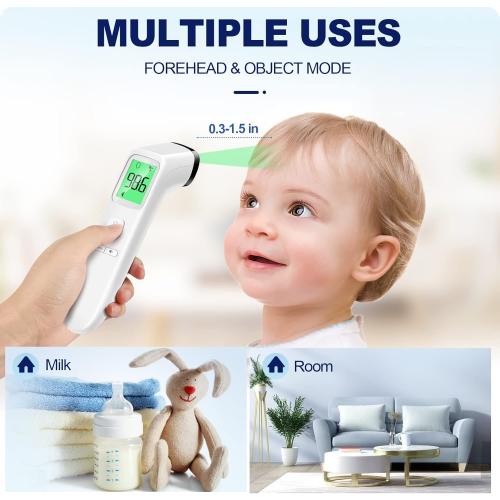 No-Touch Thermometer for Adults and Kids, Accurate Digital Baby Thermometer, Fever Alarm & Silent Mode, 2 in 1 Forehead & Object Mode
