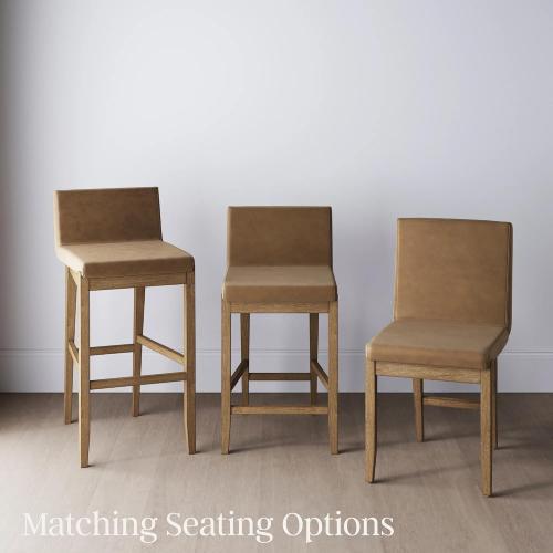 Nathan James Gracie Modern Upholstered Bar Chair, Wooden Bar Stool for Kitchen Island with Faux Leather Upholstery, Light Brown, Set of 2