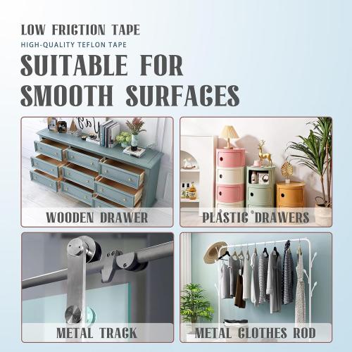 2 Rolls 1/2 Inch x 33 Feet Low Friction Drawer Slide Tape - Squeak Resistant, Abrasion Resistant Surface Protection Tape for Wood, Cabinet, Curtain, Furniture, White