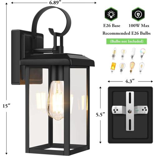 BesLowe 2-Pack 15” Outdoor Wall Light Fixtures, Black Modern Porch Sconces
