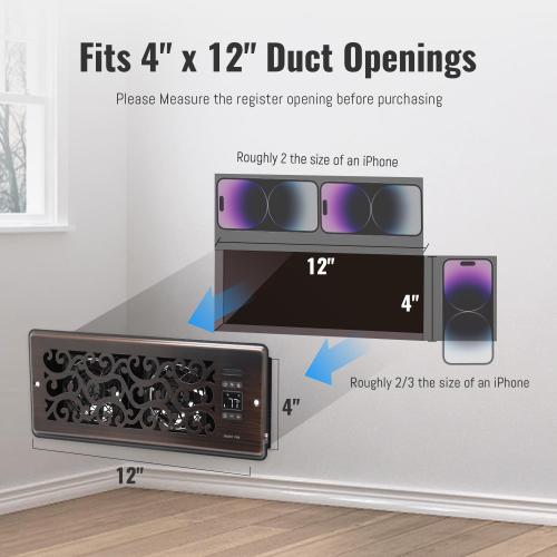 Register Booster Fan for 4 x 12 Register Holes, Quiet Vent Fan Booster with Intelligent Thermostat, Improves Heating Cooling, App Control, 10-Speeds, Charleston Smart Register Vent, ORB