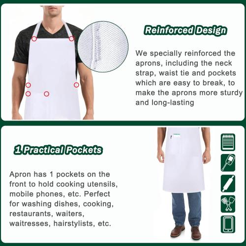 5 Pack Black White Apron, Chef Servers Waitress Aprons with Pockets for Men Women, Professional Work Apron