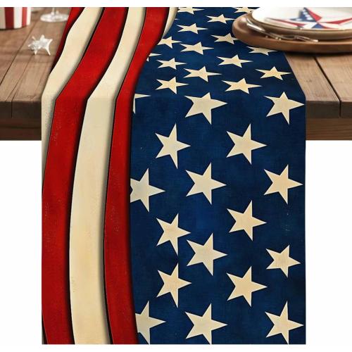 Rustic American Flag Table Runner Independence Day July 4th Table Runners Non-Slip Rectangle Table Cloth for Kitchen Decor USA Flag Patriotic Star Dinner Runner for Party Decoration 13x120 inches