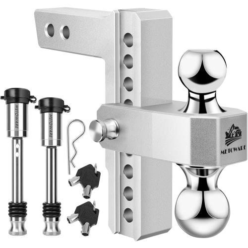 METOWARE Adjustable Trailer Hitch Fits 2 Receiver, 8 Drop/Rise 12.5K GTW