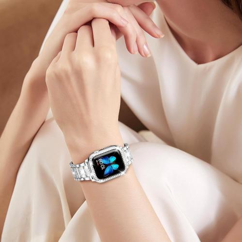 SUPOIX Compatible with Apple Watch Band 44mm   Case, Women Jewelry Bling Diamond Metal Bands & 2 Pack Protective Cover Cases for iWatch Series 6/5/4(Silver/44mm)