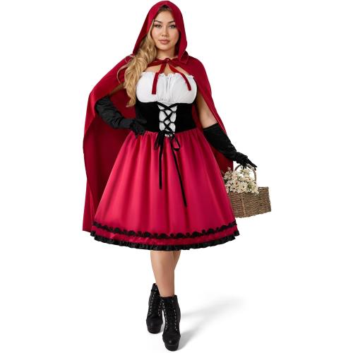 SIZE 3XL Spooktacular Creations Women Little Red Riding Hood Costume, Halloween Hooded Cloak Adult Cape Dress for Fairy Cosplay Party