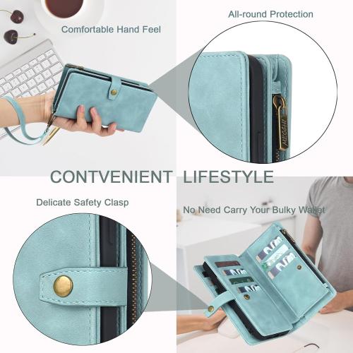 TwoHead Wallet Case Compatible with iPhone 15,Detachable Magnetic Phone Case,All-Round Protective Leather Phone Case with Card Holder,6.1 in,Blue