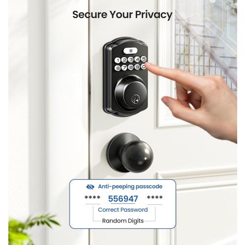 Veise Keyless Entry Door Lock with 2 Knobs, Electronic Backlit Keypad Deadbolt with Handle Set, Auto Lock, One-time Codes, Smart Deadbolt for Front Door, Easy Installation, Matte Black