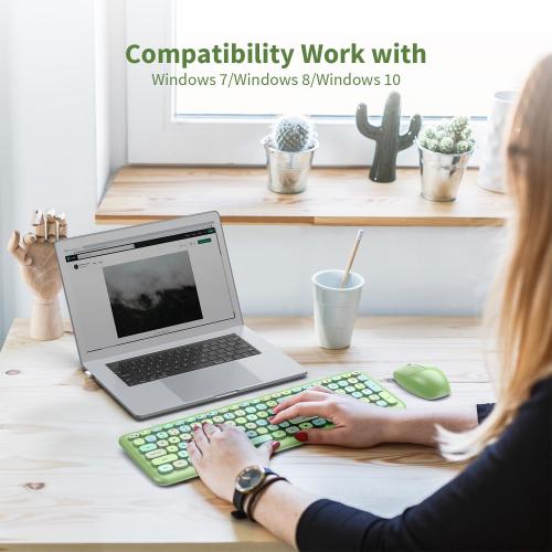 Keyboard ONLY Full-Sized Colorful with Retro Typewriter Flexible Round Keys for Windows, Computer, Laptops, PC Green Colorful