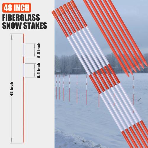 Fiberglass Snow Stakes, 5.5   5.5 Reflective Stickers, Driveway Markers, Garden Stakes Poles, Traffic Post Cones for Snow Plowing Driveways, Car Parking, Sidewalks
