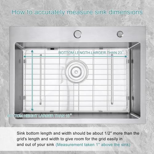 Stainless Kitchen Sink Protector - S304 Sink Grids for Bottom of Kitchen Sink, 23 x 18 with Rear Drain for Single Bowl Kitchen Sink with Corner Radius